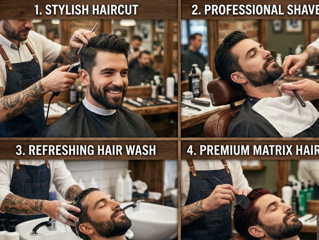Complete Men's Grooming Package – Haircut, Shave/Trim, Hair Wash & Ammonia-Free Hair Color