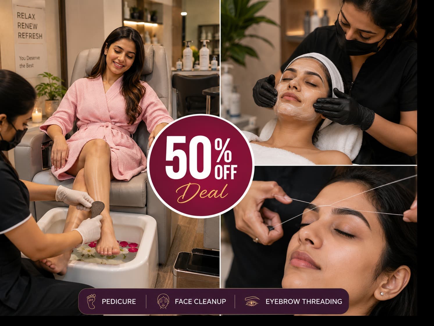 Pedicure + Face Cleanup + Eyebrow Threading | 50% OFF Deal
