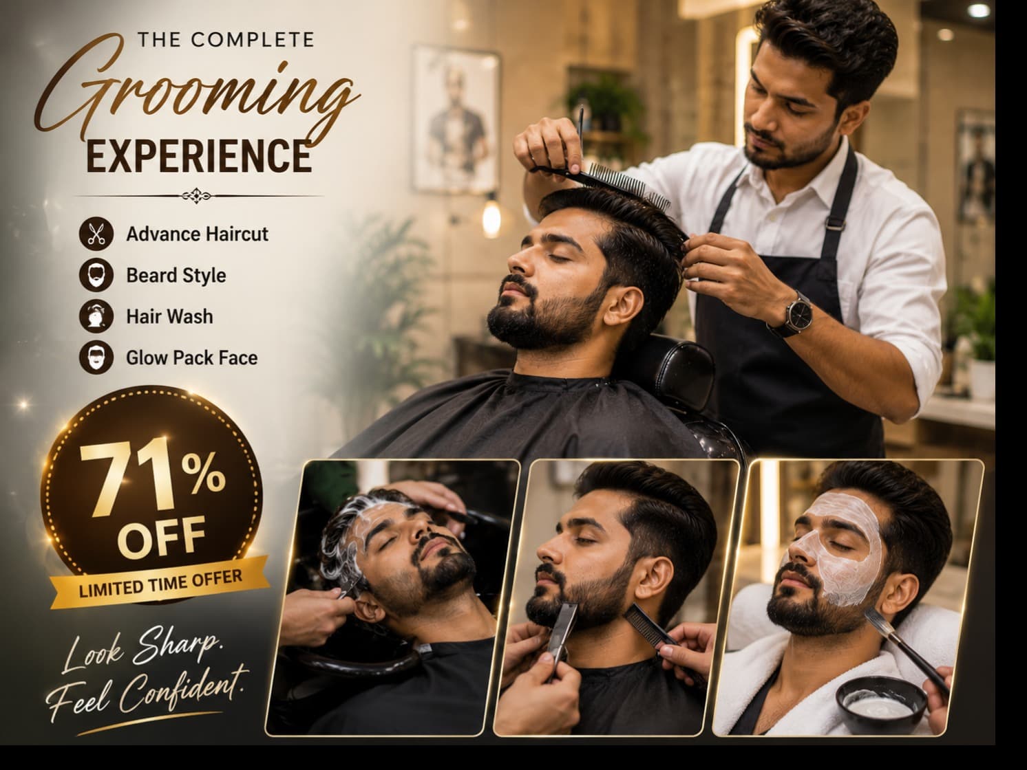 Advance Haircut + Beard Style + Hair Wash + Glow Pack Face - 71% OFF