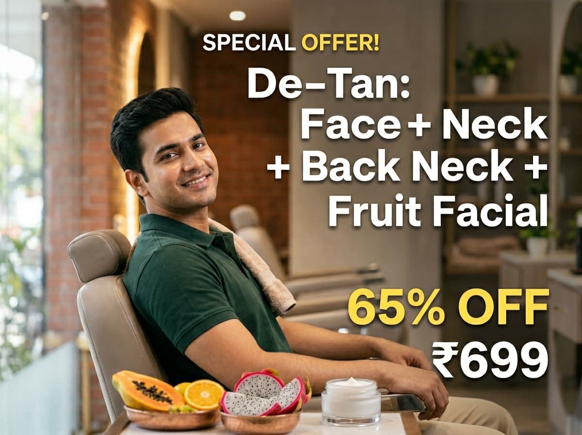 De-Tan Face + Neck + Back Neck + Fruit Facial — 65% OFF