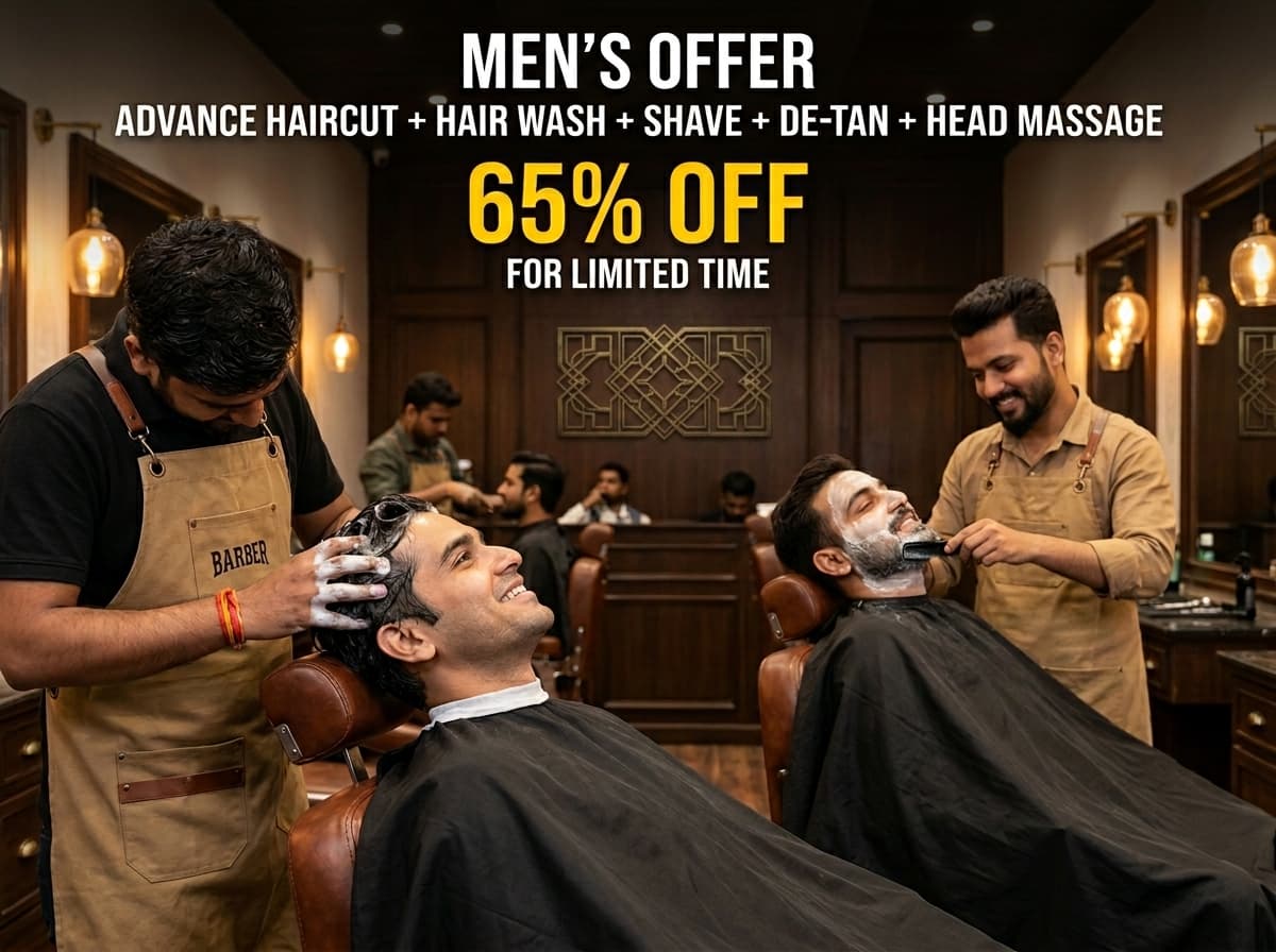Advance Haircut + Hair Wash + Shave /Beard + De-Tan + Head Massage — 65% OFF