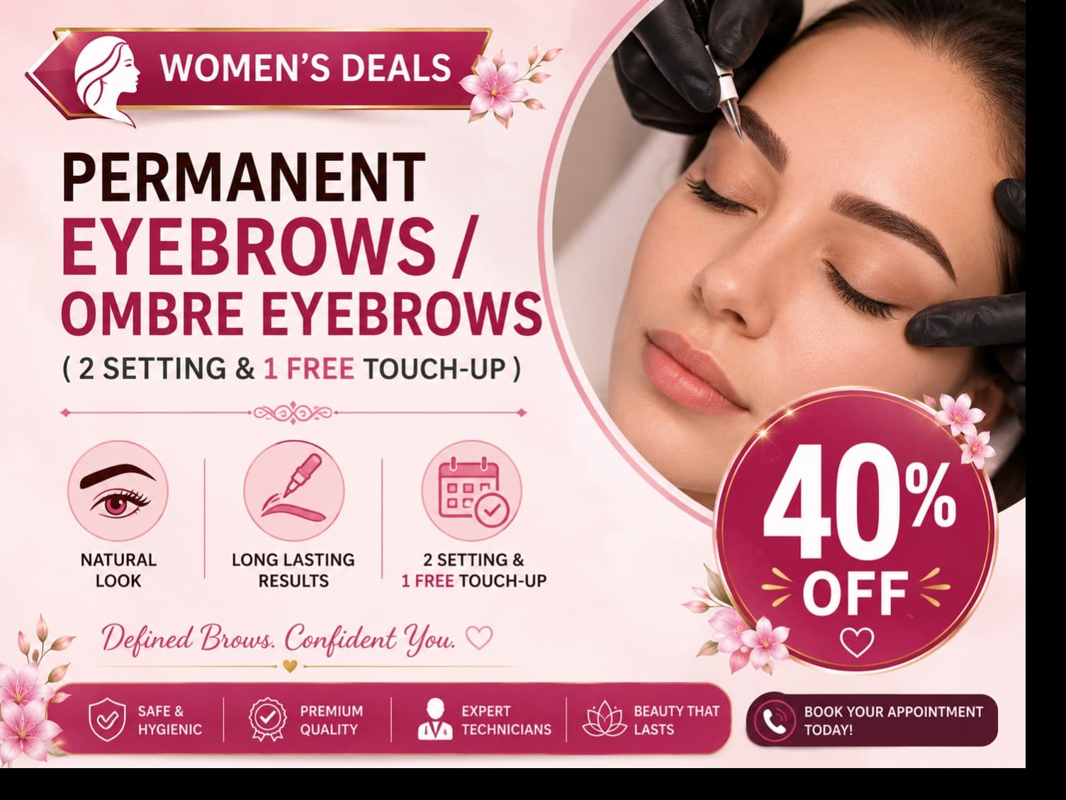 Women’s Deals - Permanent Eyebrows / Ombre Eyebrows (2 Setting & 1 free Touch-up) — 40% OFF