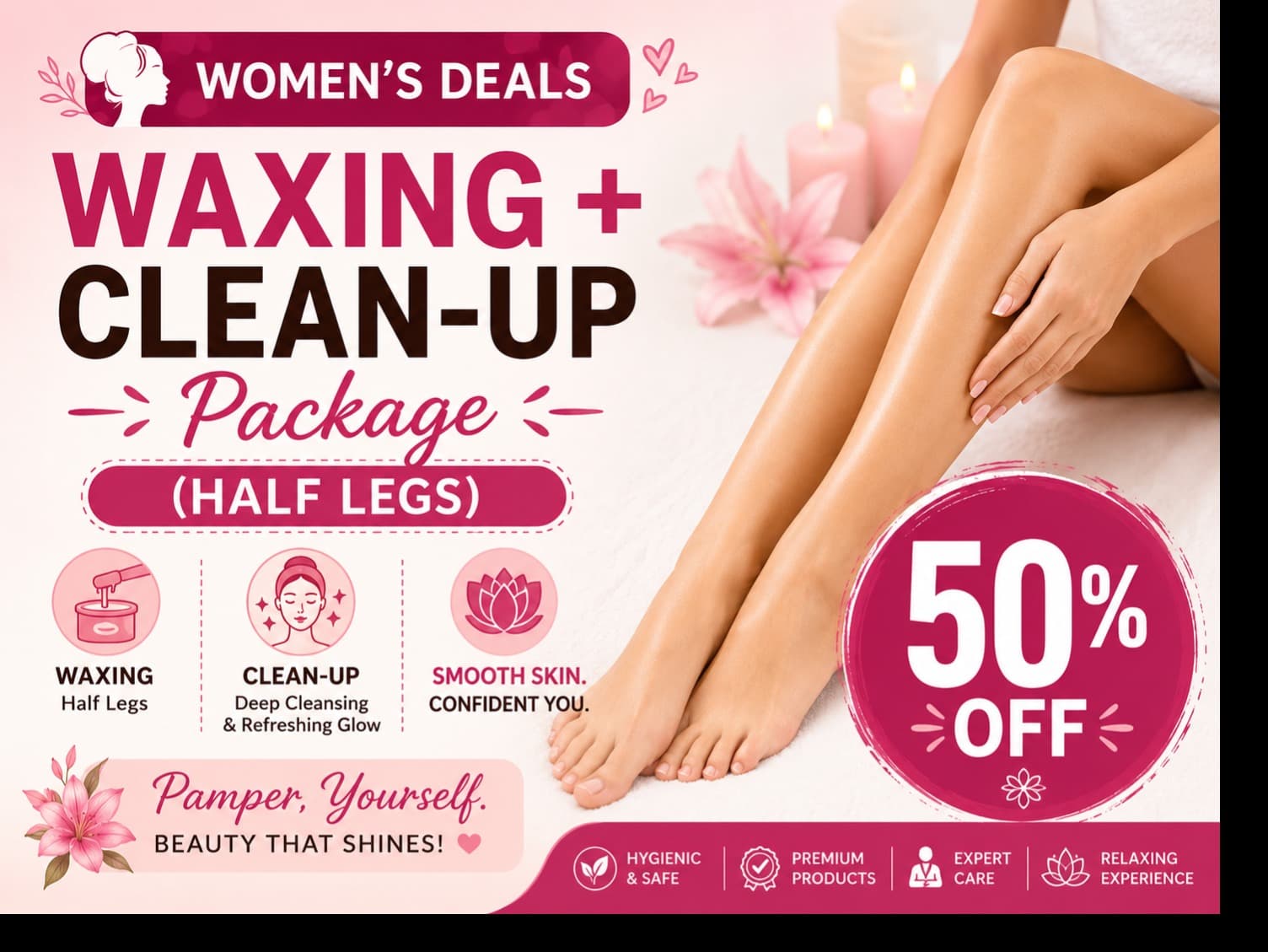 Women’s Deals - Waxing + Clean-up Package (Half Legs) — 50% OFF