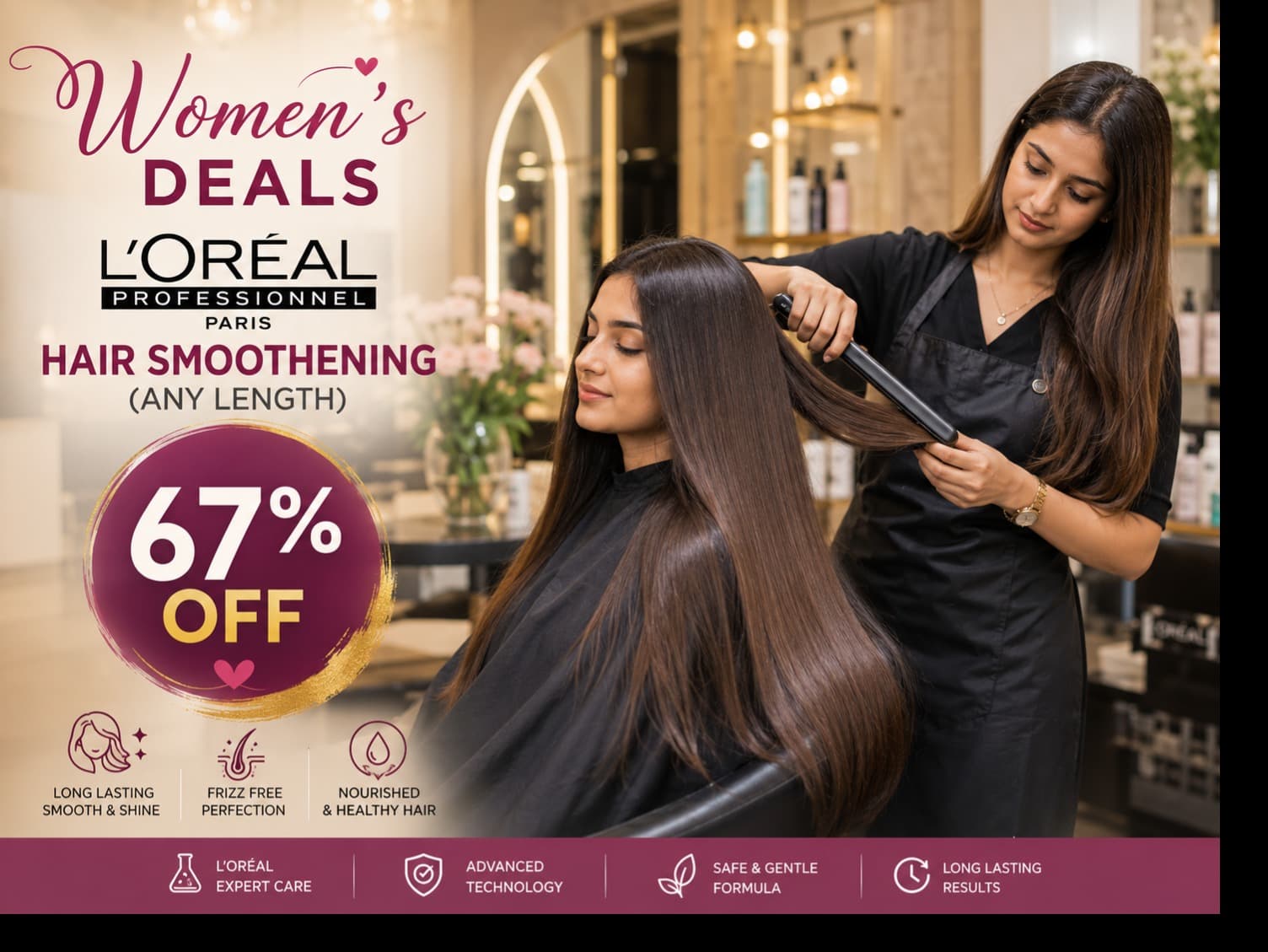 Women’s Deals - L'Oréal Hair Smoothening (Any Length) — 67% OFF