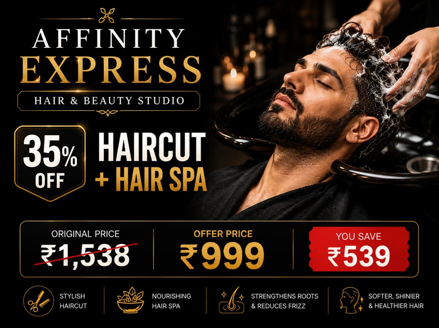 Haircut + Hair Spa | 35% OFF | MEN’S DEALS