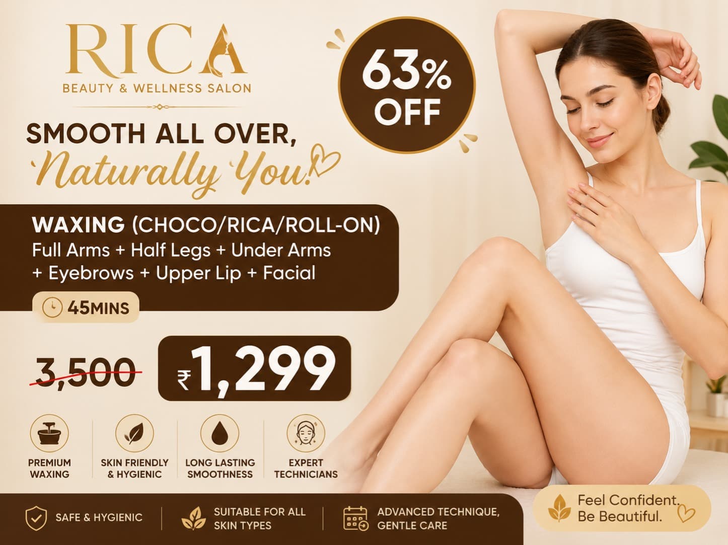 Choco / Rica / Roll-on waxing for Full Arms, Half Legs, Under Arms OFF 63%